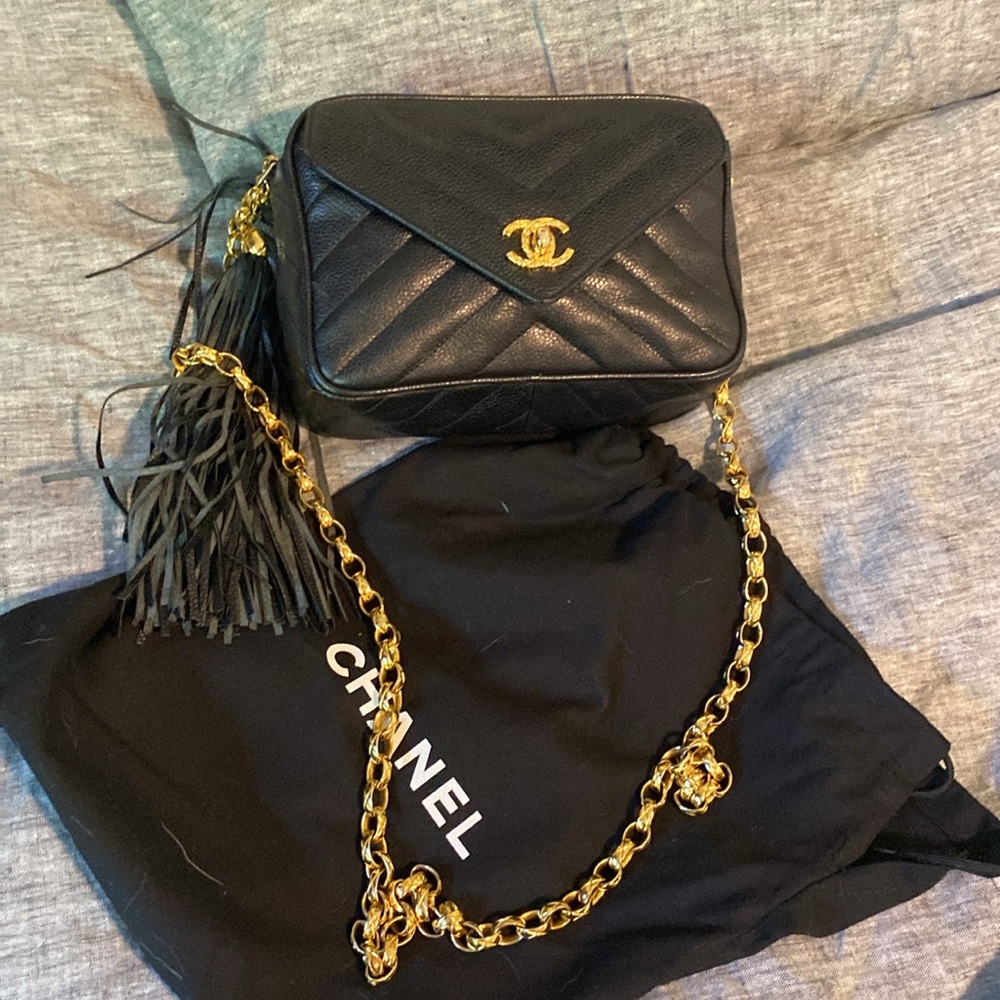 Chanel Camera Bag with Gold Chain Vintage Crossbody